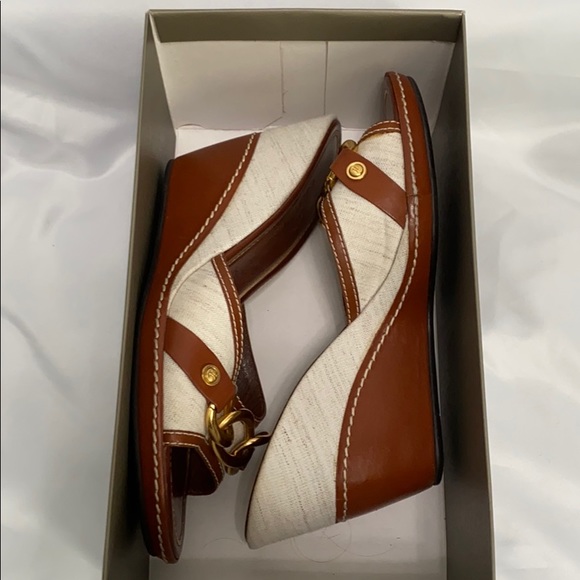 Cole Haan Shoes - Cole Haan Leather & Linen Wedges Size 8.5